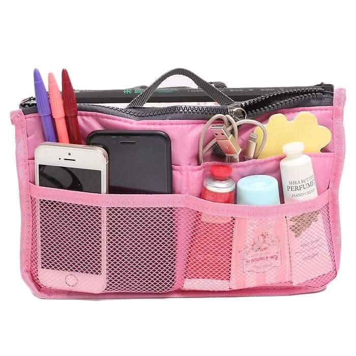 Multiple Pockets Cosmetic/Purse Organizer Bag Light Pink Storage & Organization - Tophatter Daily Deals