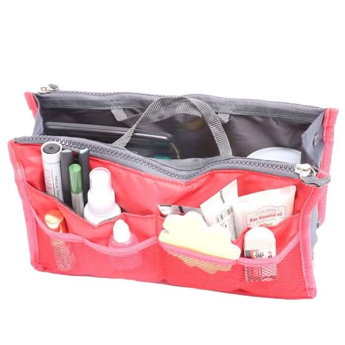 Multiple Pockets Cosmetic/Purse Organizer Bag Red Storage & Organization - Tophatter Daily Deals
