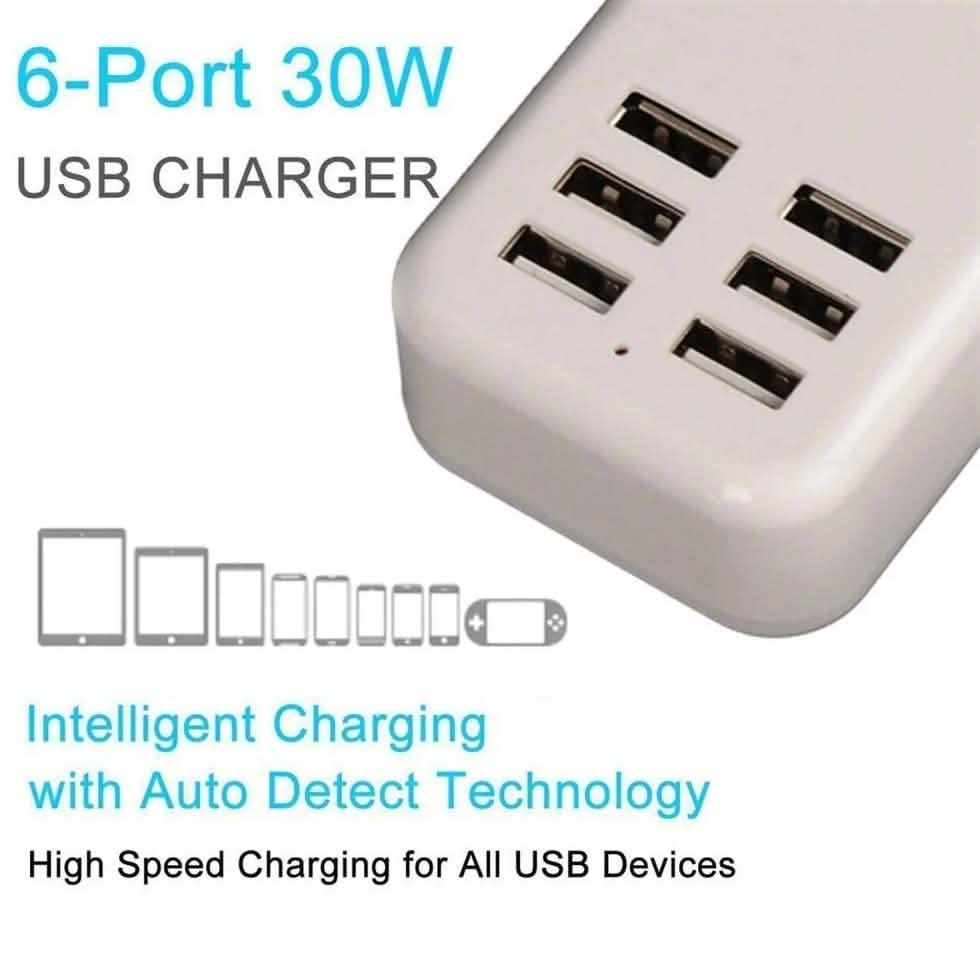 Multiport 6-USB US AC Wall Charger Mobile Accessories - Tophatter Daily Deals