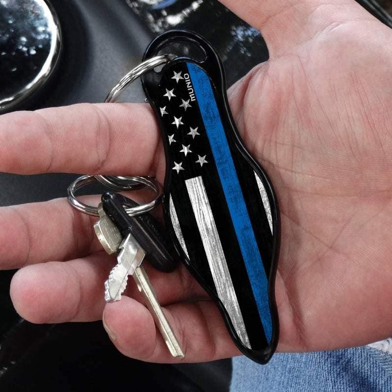 Munio Thin Blue Line L.E.O. Support Self Defense Key Ring Impact Self Defense - Tophatter Daily Deals