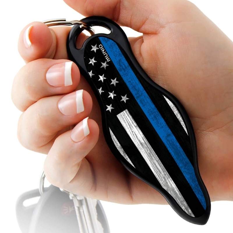 Munio Thin Blue Line L.E.O. Support Self Defense Key Ring Impact Self Defense - Tophatter Daily Deals