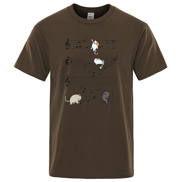 Musical Cats Musical Notes Male Clothes Brown Tee - Tophatter Daily Deals