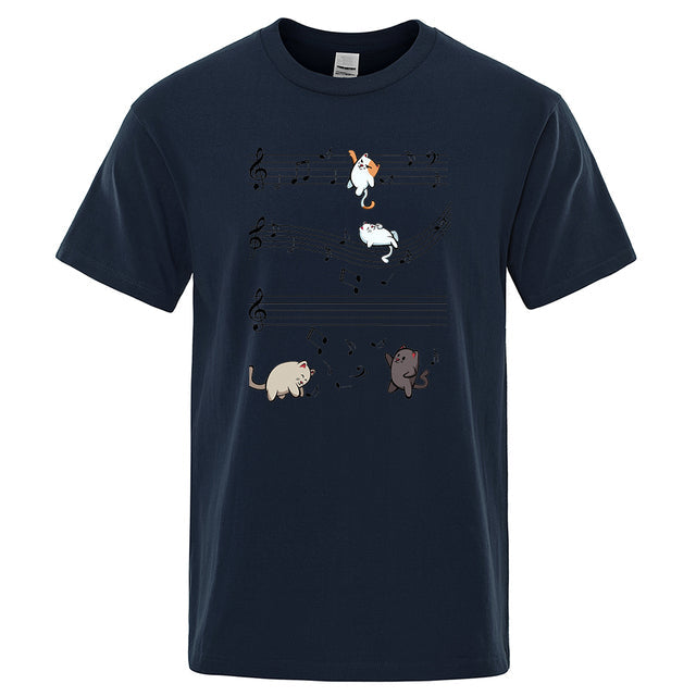 Musical Cats Musical Notes Male Clothes Dark Blue Tee - Tophatter Daily Deals