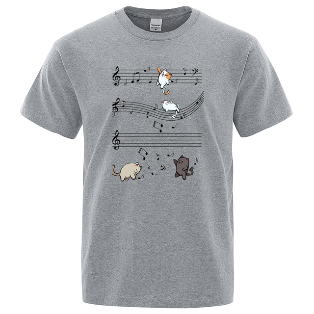Musical Cats Musical Notes Male Clothes Gray Tee - Tophatter Daily Deals