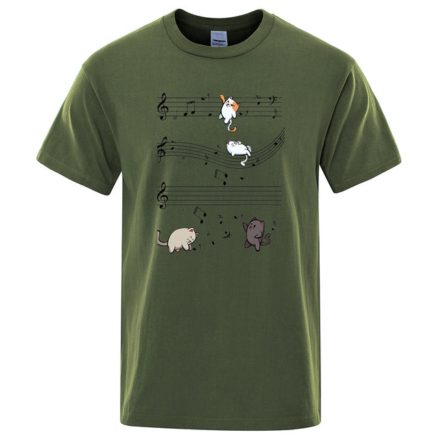 Musical Cats Musical Notes Male Clothes Dark Green Tee - Tophatter Daily Deals