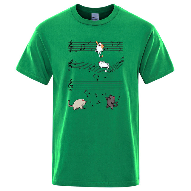 Musical Cats Musical Notes Male Clothes Green Tee - Tophatter Daily Deals
