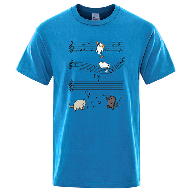 Musical Cats Musical Notes Male Clothes Light Blue Tee - Tophatter Daily Deals