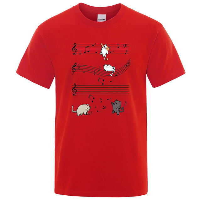 Musical Cats Musical Notes Male Clothes Red Tee - Tophatter Daily Deals