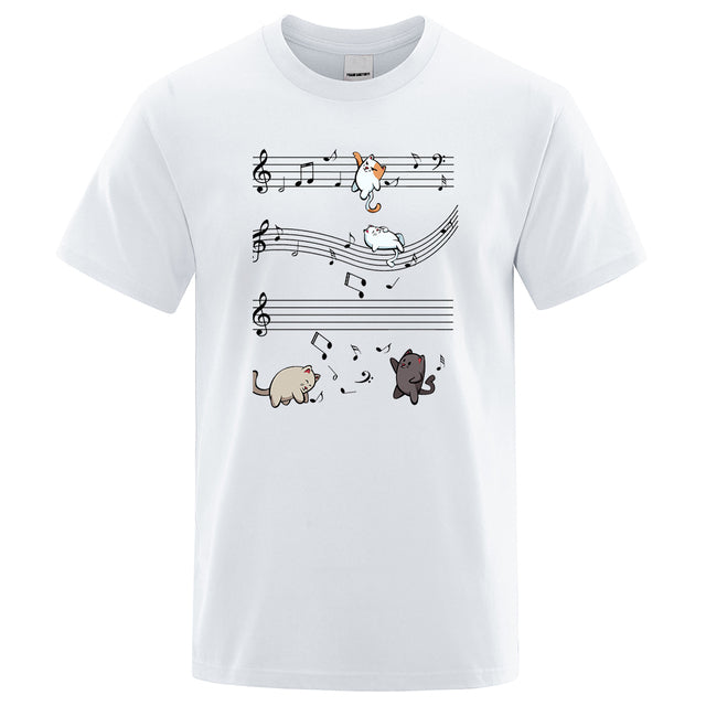 Musical Cats Musical Notes Male Clothes White Tee - Tophatter Daily Deals