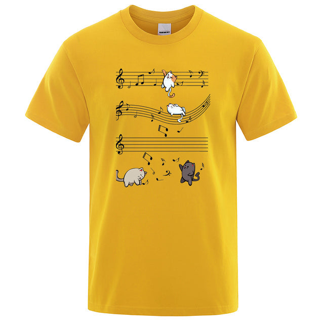 Musical Cats Musical Notes Male Clothes Yellow Tee - Tophatter Daily Deals
