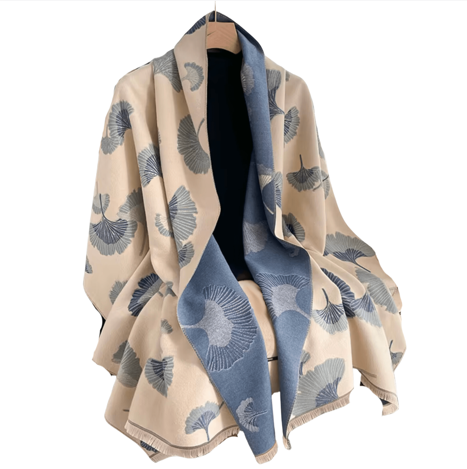 Blue Botanical Scarf Fringe-Trimmed Scarf Multi Scarves - Tophatter Daily Deals