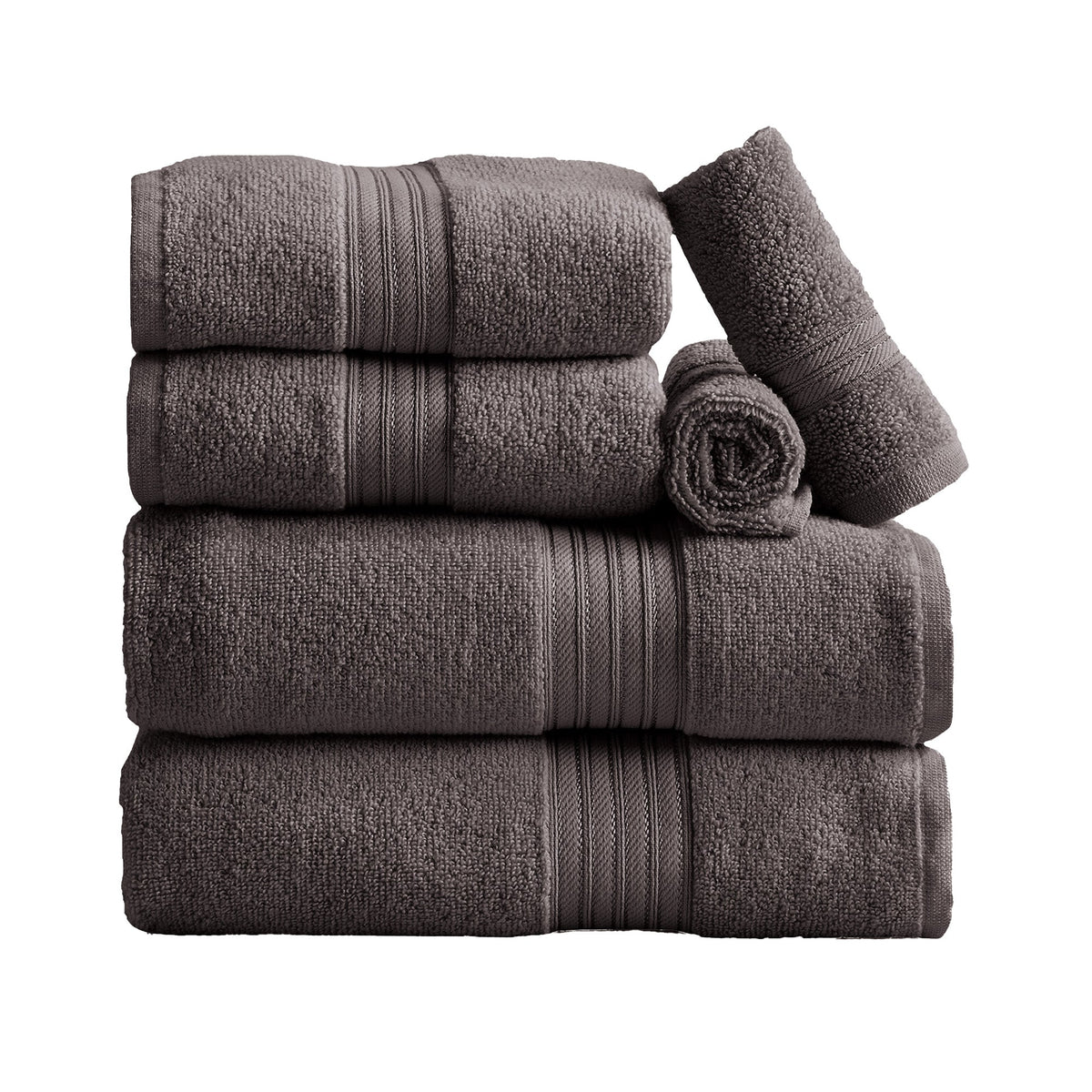 Cotton Terry Bath Towel Set - Cooper Collection 6 Piece Set Dark Grey Bath - Tophatter Daily Deals