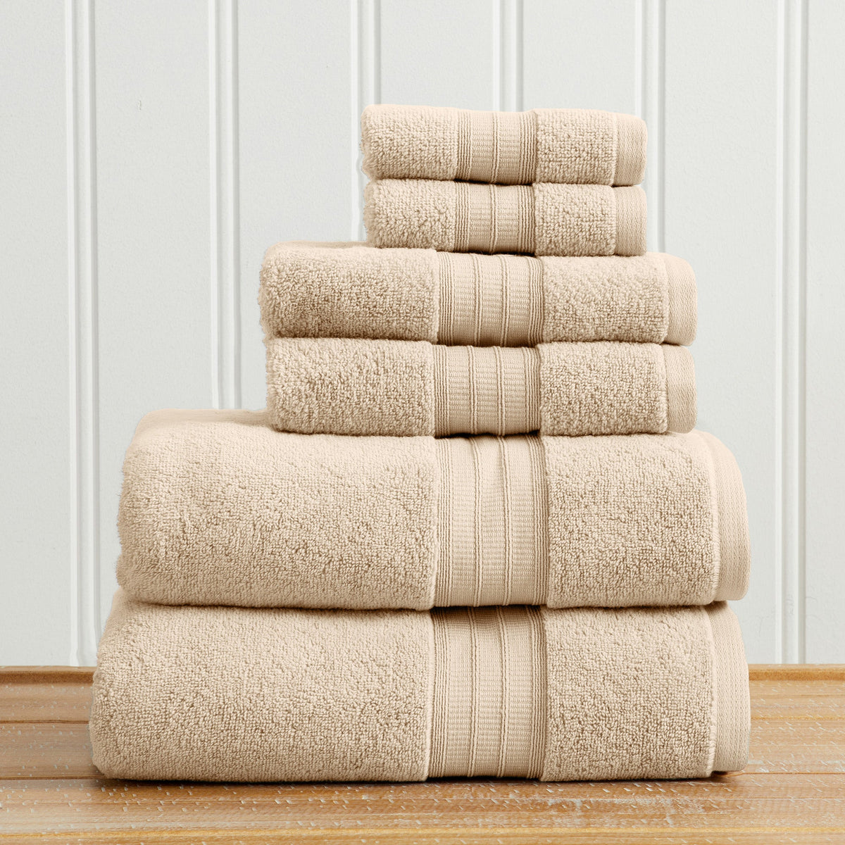 100% Cotton Premium Bath Towel Set - Chiara Collection 6 Piece Set Sandstone Bath - Tophatter Daily Deals