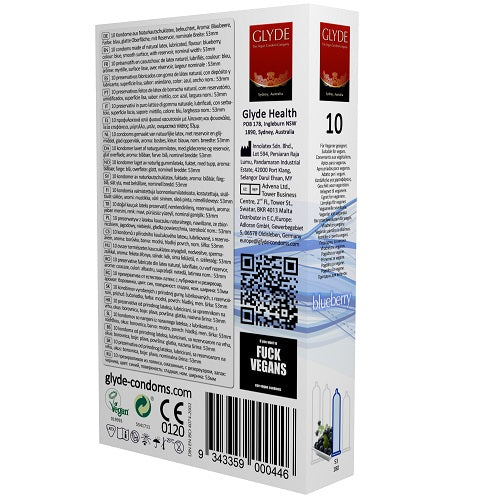 Glyde Ultra Blueberry (Blue) – Vegan Lubricated Condoms 10 Pack > Essentials > Condoms - Tophatter Daily Deals