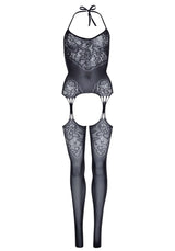 Lace Jacquard Suspender Bodystocking One Size Black Lingerie > Clothes > Bodies and Playsuits - Tophatter Daily Deals