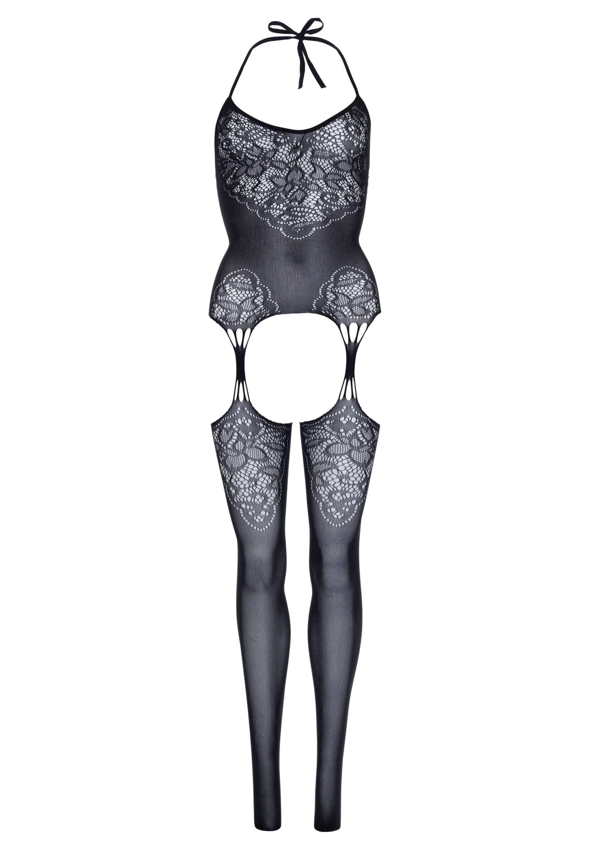 Lace Jacquard Suspender Bodystocking One Size Black Lingerie > Clothes > Bodies and Playsuits - Tophatter Daily Deals