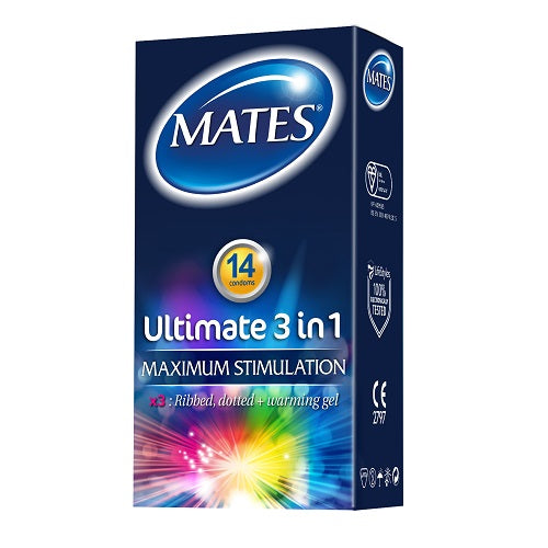 Mates Ultimate 3 in 1 – Condom Pack - Ribbed, Dotted & Warming > Essentials > Condoms - Tophatter Daily Deals