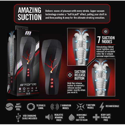 M for Men Storm (White) – Ribbed Masturbator Cup Vibrator with 7 Vibration Functions and Suction > Sex Toys For Men > Masturbators > Vibrating - Tophatter Daily Deals