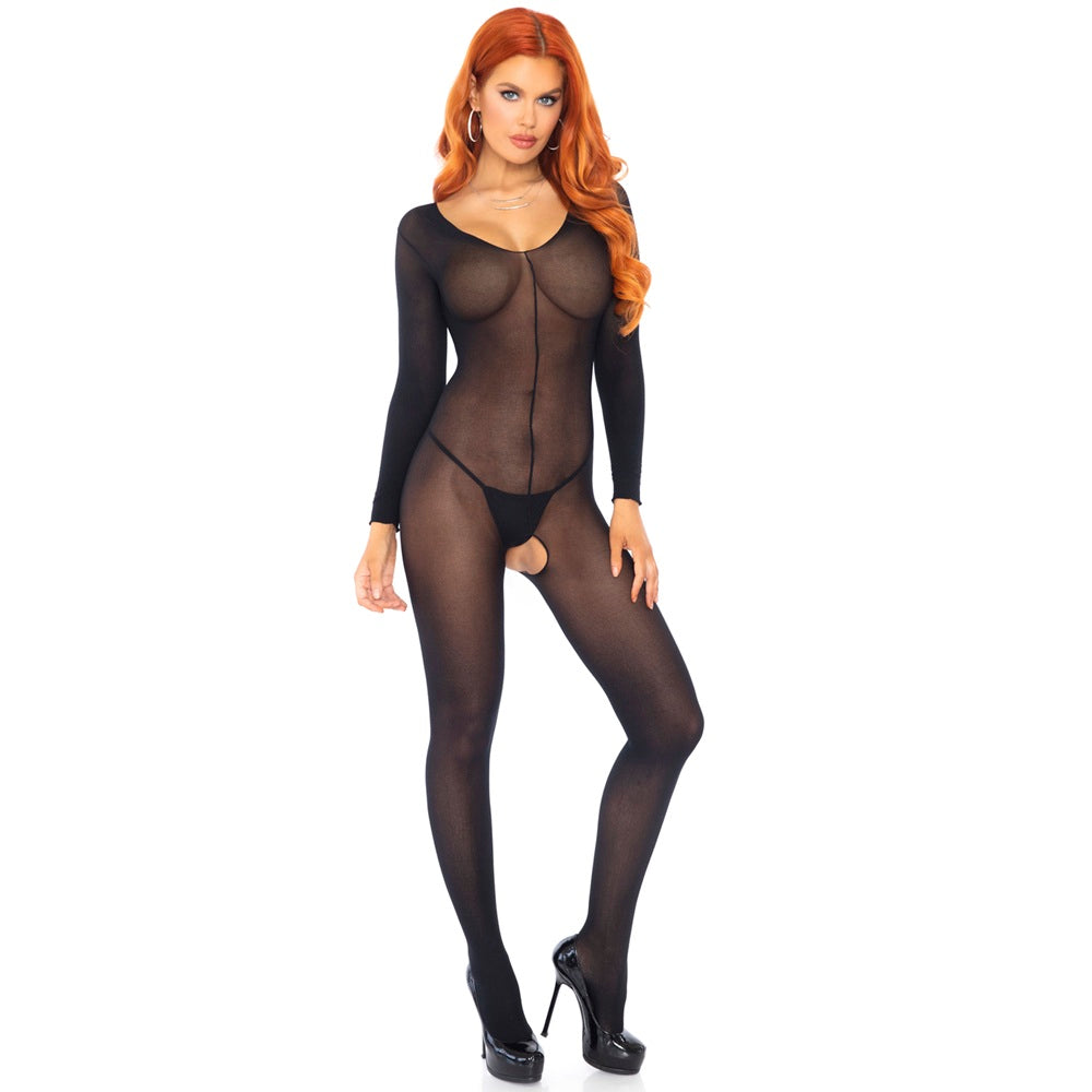 Leg Avenue Long-Sleeved Sheer Black Bodystocking One Size – Sheer Lingerie Apparel > Clothes > Bodies and Playsuits - Tophatter Daily Deals