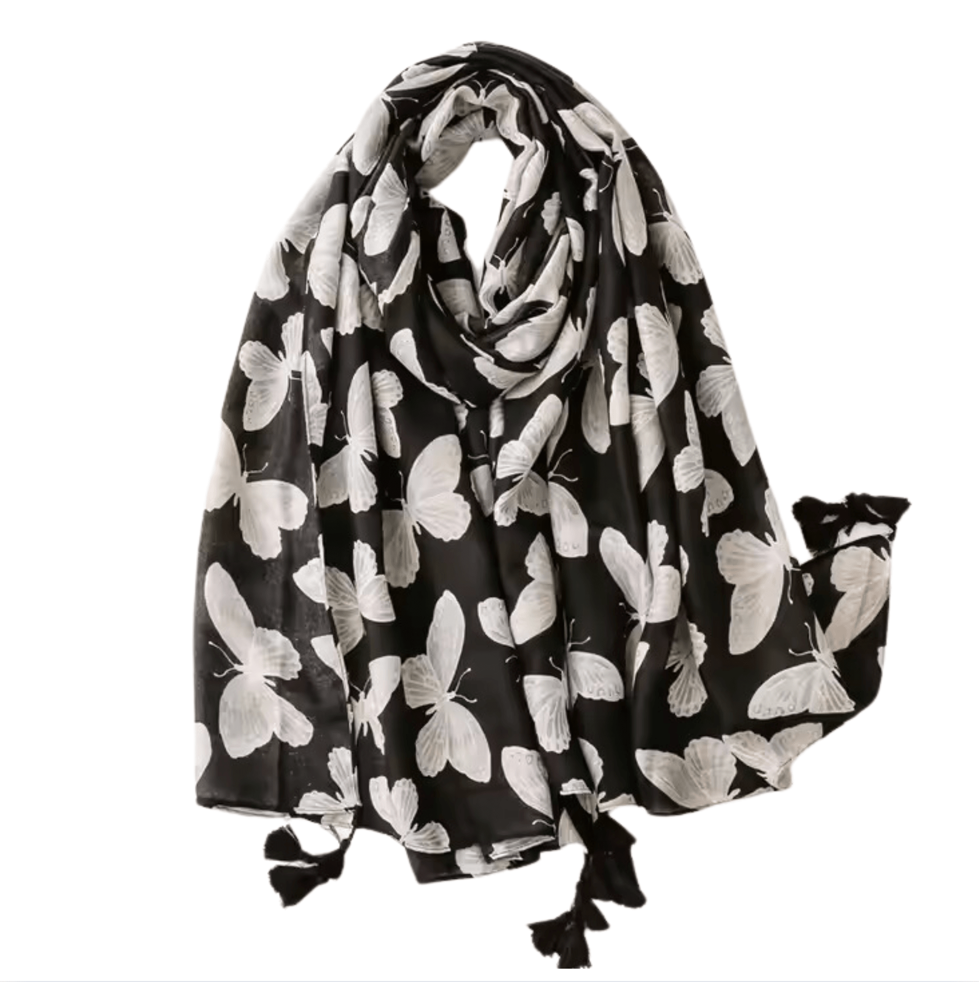 Chic Black Butterfly Scarf with Tassels Multi Scarves - Tophatter Daily Deals