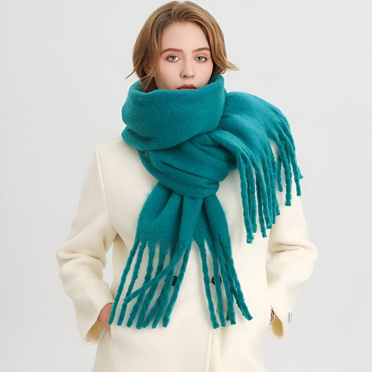 Soft Women’s Scarf - Oversized Fringed Cashmere For Winter - Tophatter Daily Deals