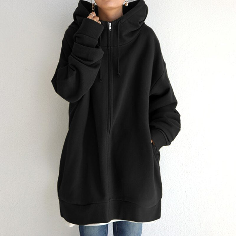 Warm Women Longline Hoodie - Oversized Fleece Layering Black - Tophatter Daily Deals