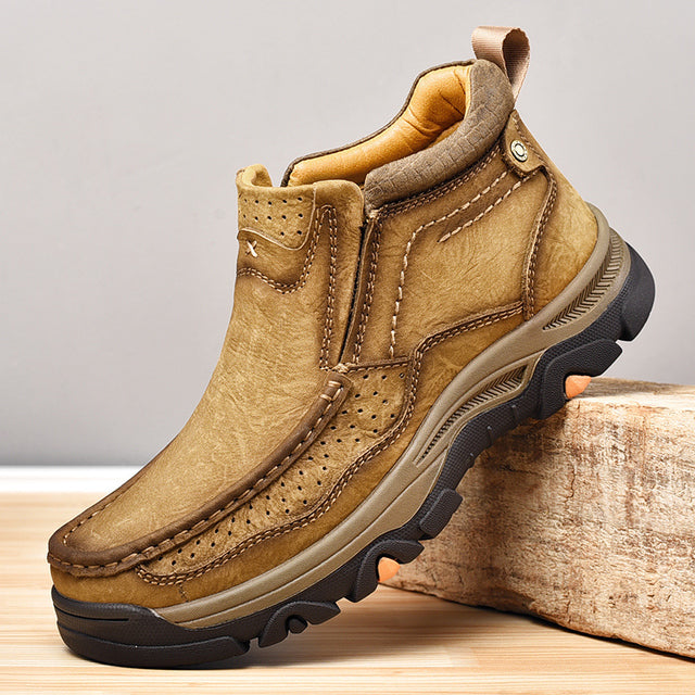 Natural Leather Motorcycle Boots Khaki Boots - Tophatter Daily Deals