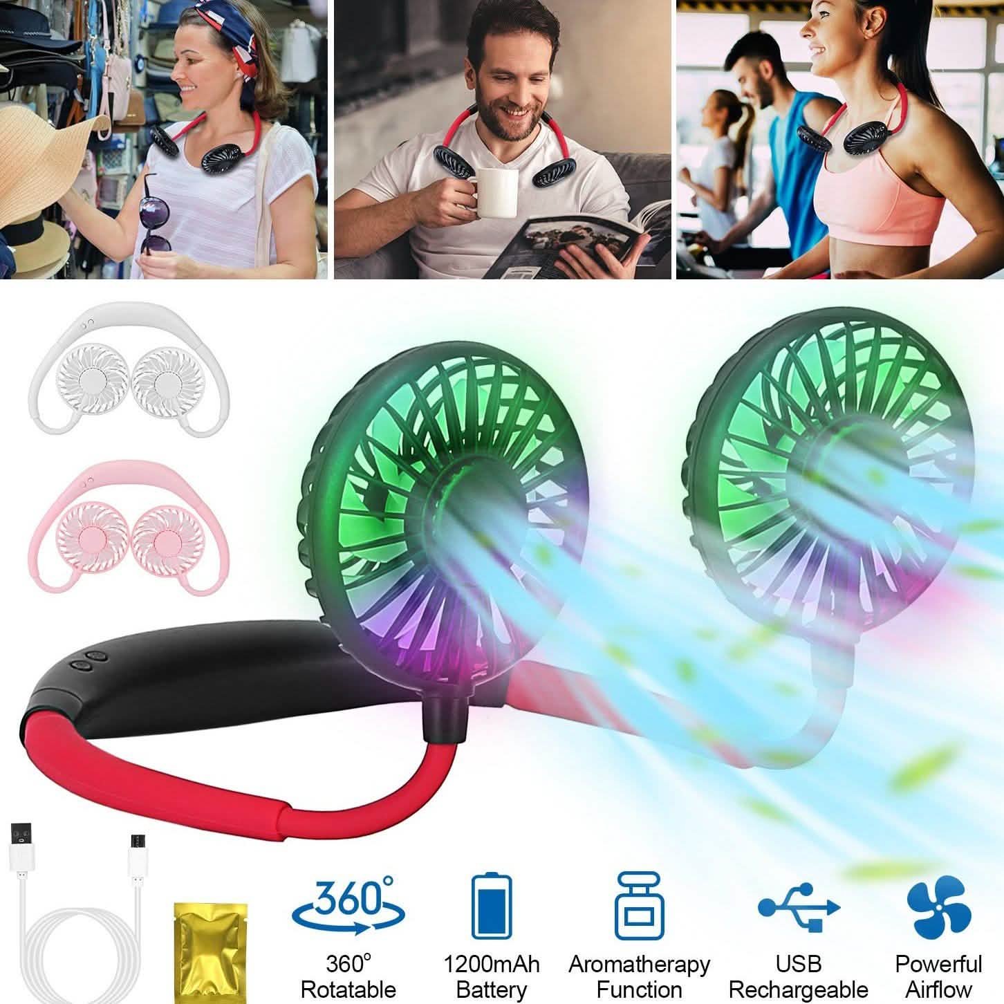 Neck Hanging Fan Hand Free Portable Outdoor Recreation - Tophatter Daily Deals