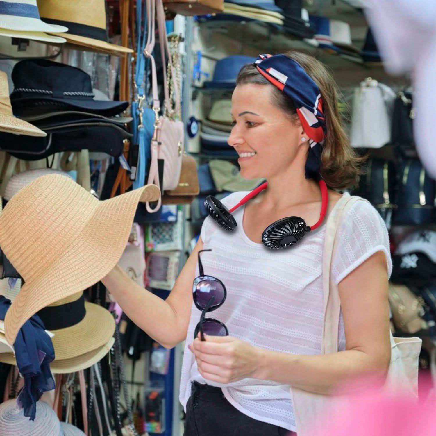 Neck Hanging Fan Hand Free Portable Outdoor Recreation - Tophatter Daily Deals