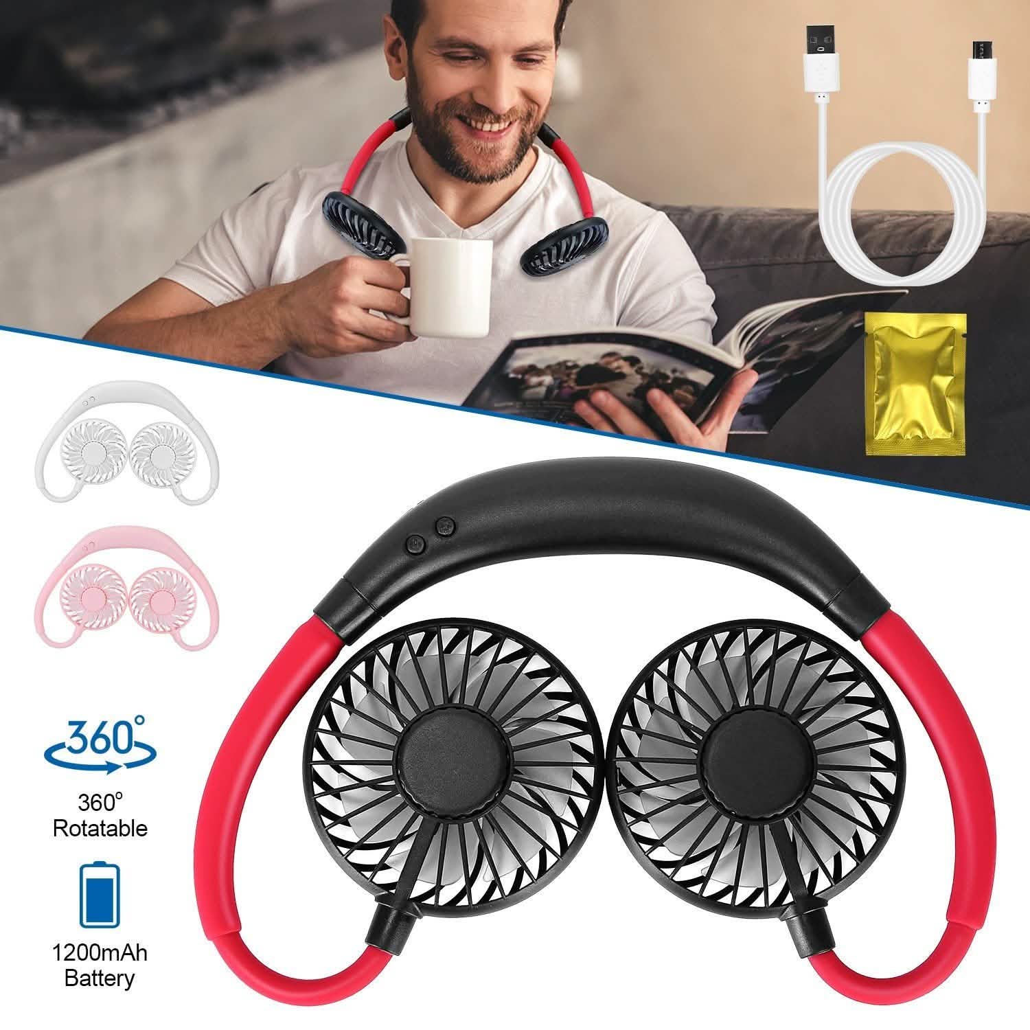 Neck Hanging Fan Hand Free Portable Outdoor Recreation - Tophatter Daily Deals