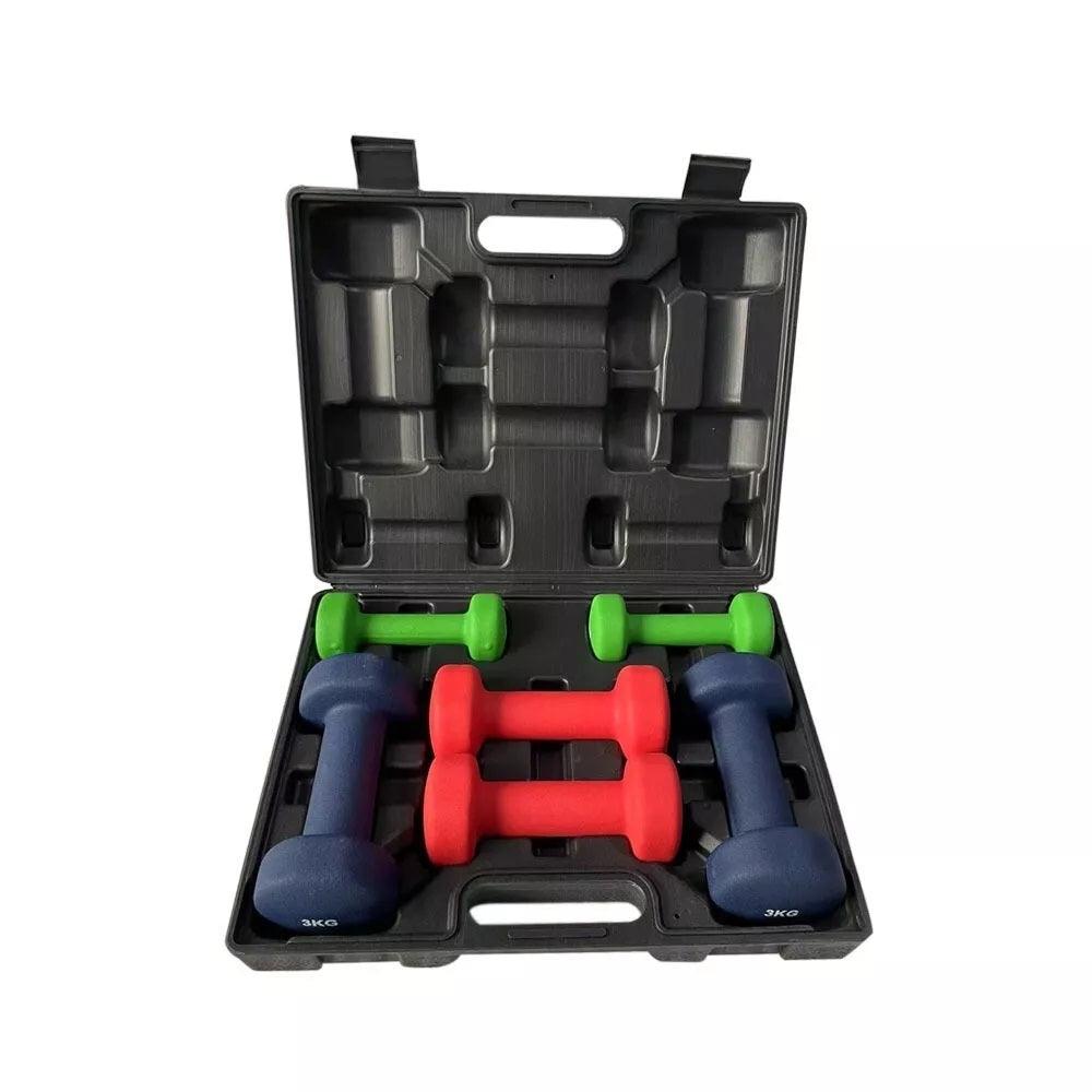 Neoprene Dumbbell Set - 12kg Rubber Vinyl Hand Weight Aerobic Exercise Set + carry Case Exercise & Fitness - Tophatter Daily Deals