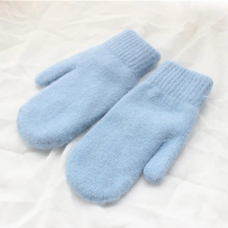 Warm Women Mittens - Ribbed Cuff Plush Faux Fur, Winter Blue - Tophatter Daily Deals