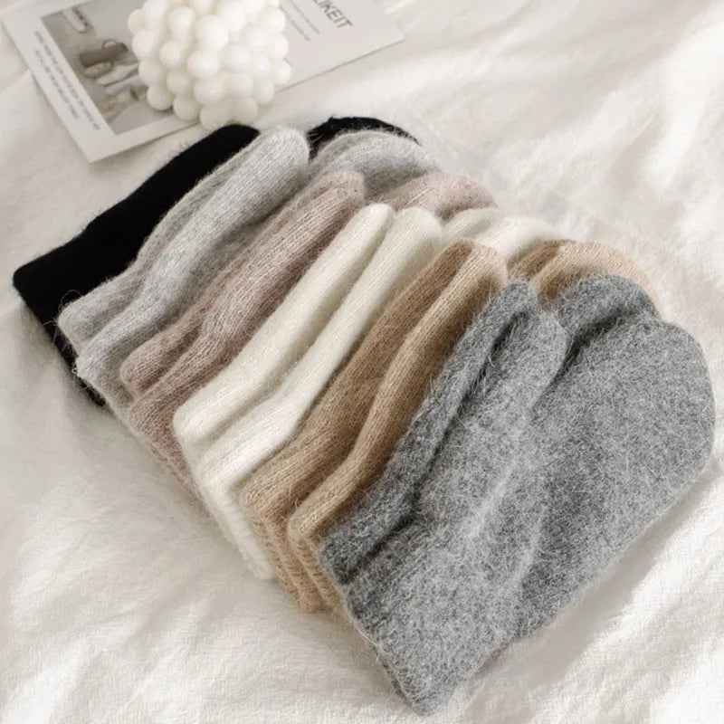 Warm Women Mittens - Ribbed Cuff Plush Faux Fur, Winter - Tophatter Daily Deals