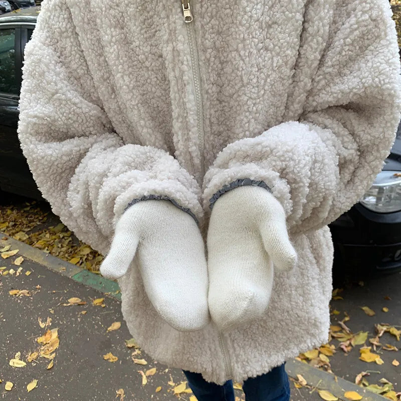 Warm Women Mittens - Ribbed Cuff Plush Faux Fur, Winter - Tophatter Daily Deals
