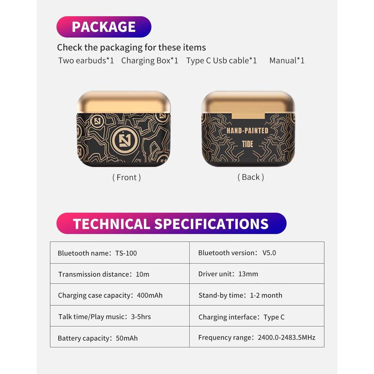 New Graffiti Wireless Earbuds Bluetooth 5.0 Earphones In-Ear Headphones - Tophatter Daily Deals