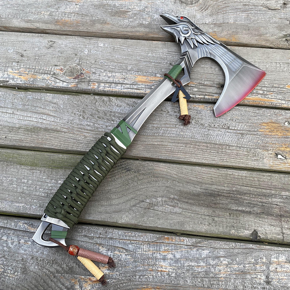 Full-Size New Raven Bite Axe Bloodhound Heirloom 100% Metal With Real Rope Wrapped Handle - Tophatter Daily Deals