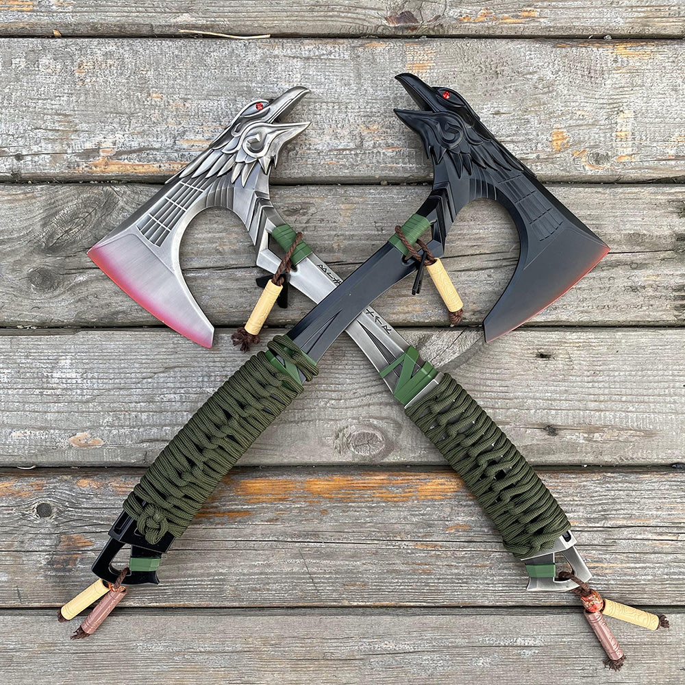 Full-Size New Raven Bite Axe Bloodhound Heirloom 100% Metal With Real Rope Wrapped Handle - Tophatter Daily Deals
