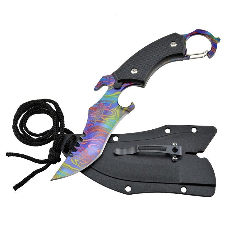 Tactical Combat Black Karambit Neck Knife Survival Hunting Fixed Blade Collectible Weapons - Tophatter Daily Deals