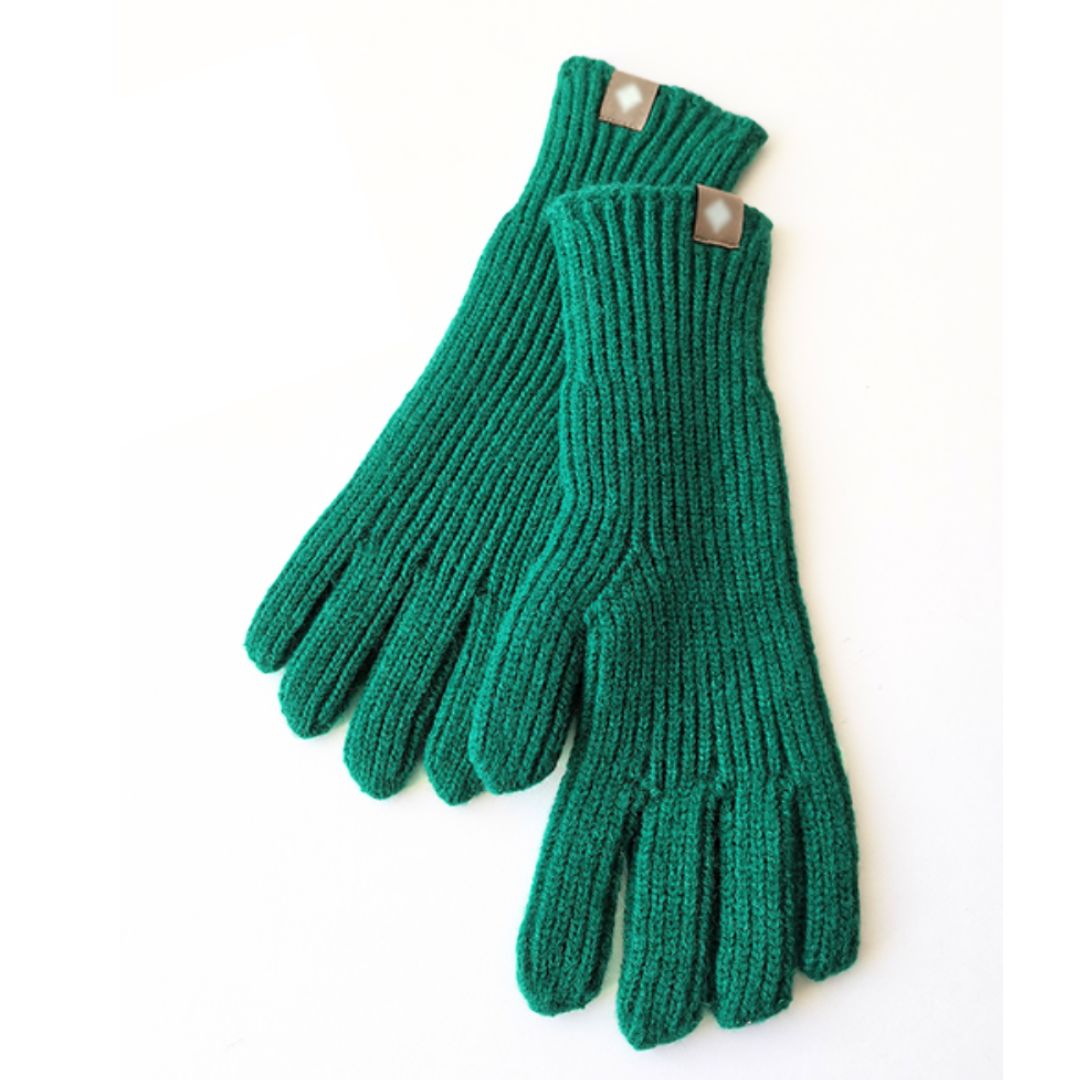 Warm Cozy Gloves - Ribbed Slim Knit, Cotton Blend, Winter Green - Tophatter Daily Deals