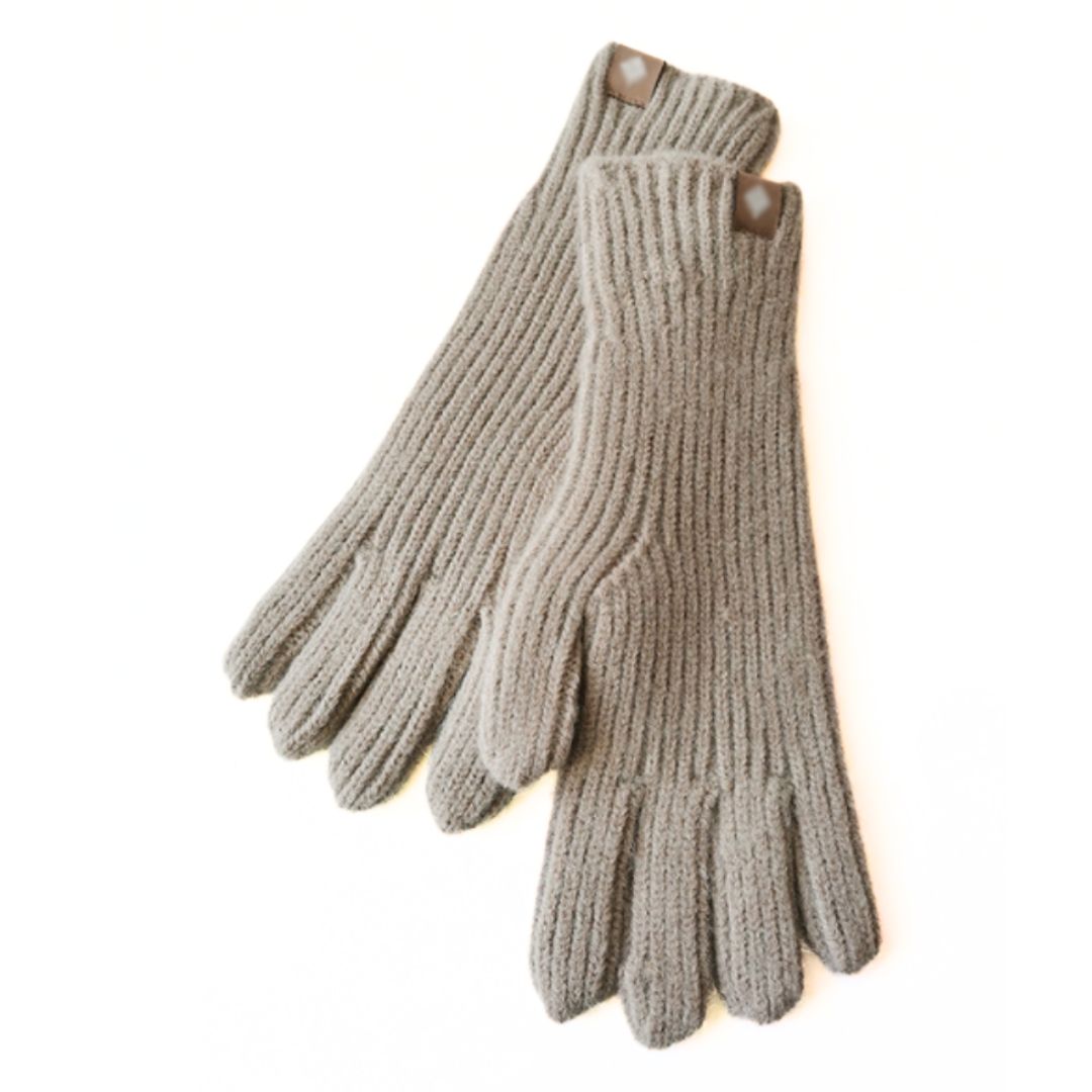 Warm Cozy Gloves - Ribbed Slim Knit, Cotton Blend, Winter Khaki - Tophatter Daily Deals