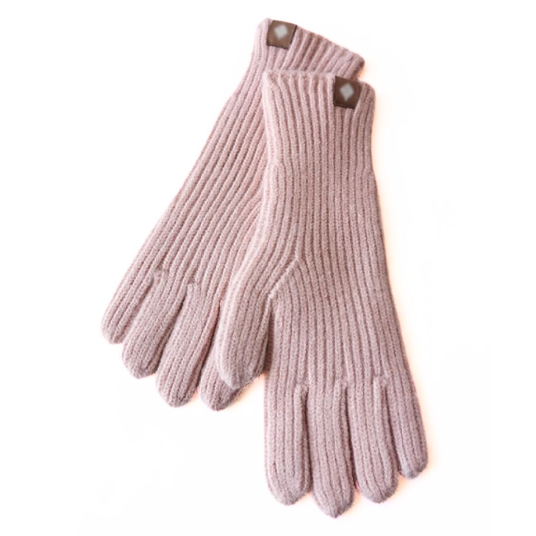 Warm Cozy Gloves - Ribbed Slim Knit, Cotton Blend, Winter Pink - Tophatter Daily Deals