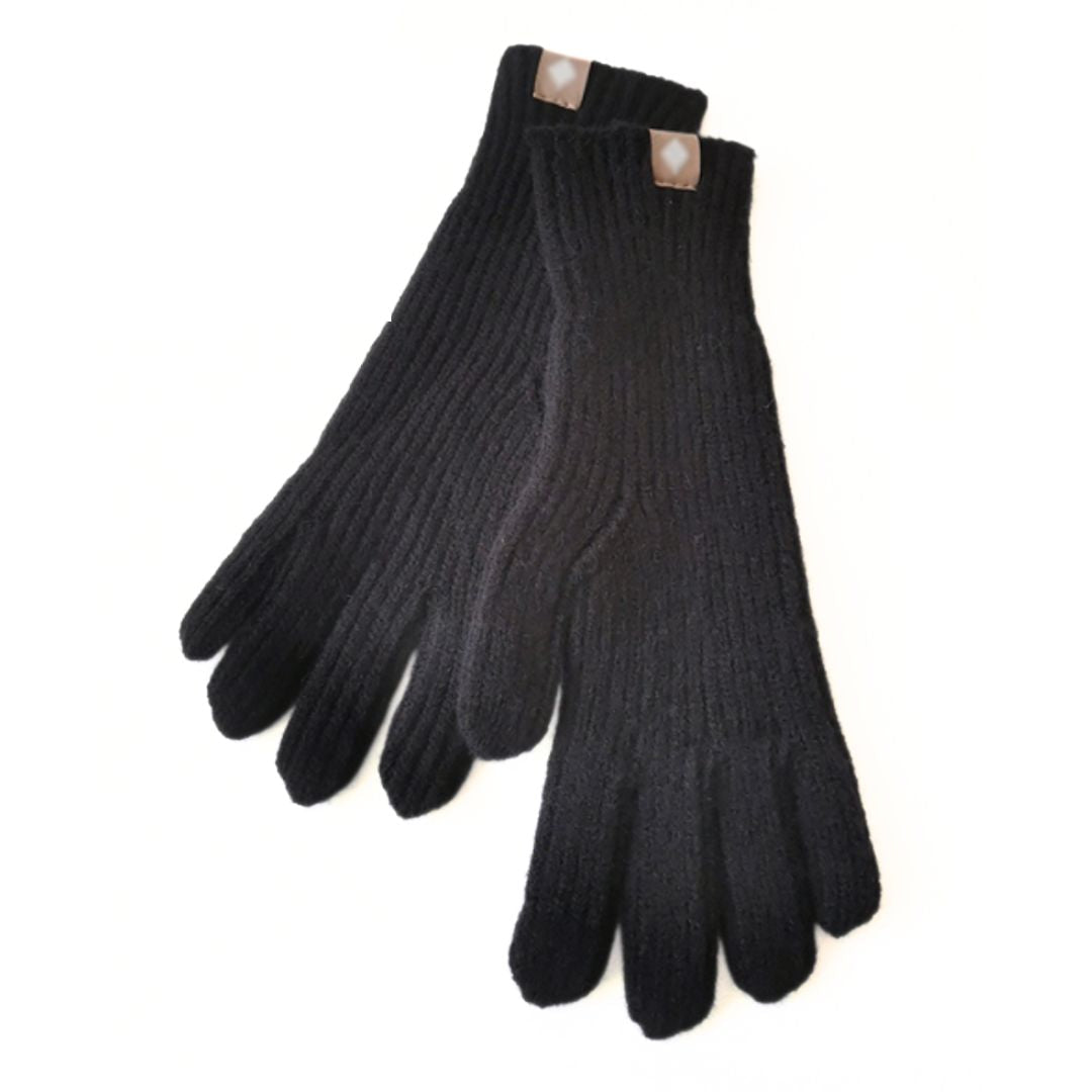 Warm Cozy Gloves - Ribbed Slim Knit, Cotton Blend, Winter Black - Tophatter Daily Deals