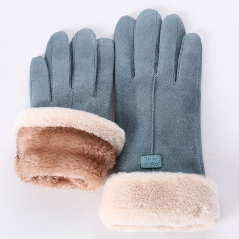 Warm Cozy Womens Gloves - Five-Finger Suede Fleece Winter Blue - Tophatter Daily Deals