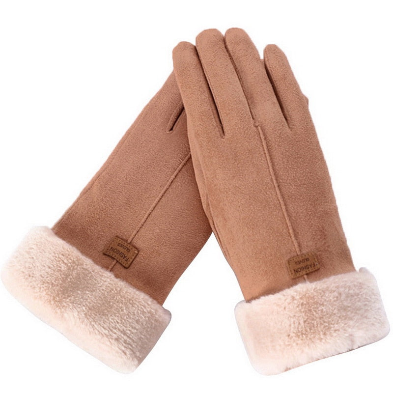 Warm Cozy Womens Gloves - Five-Finger Suede Fleece Winter Bruin - Tophatter Daily Deals