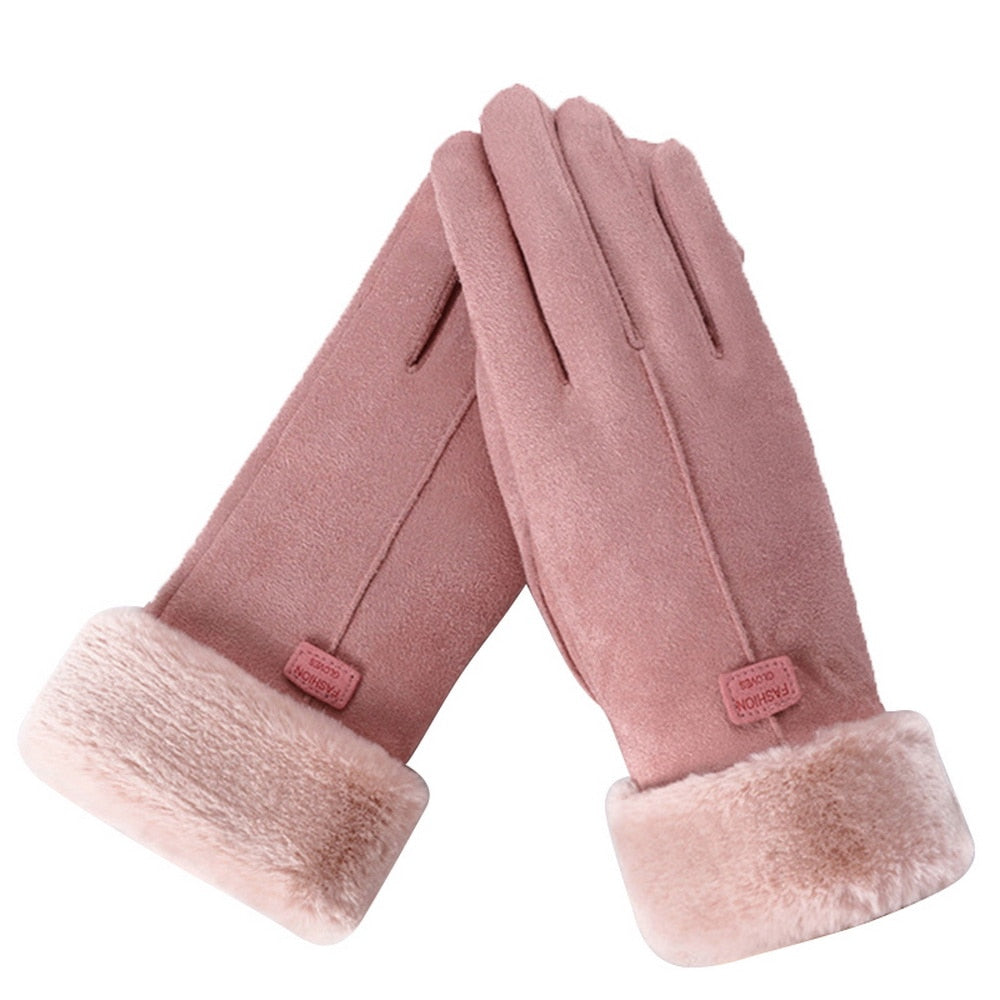 Warm Cozy Womens Gloves - Five-Finger Suede Fleece Winter - Tophatter Daily Deals