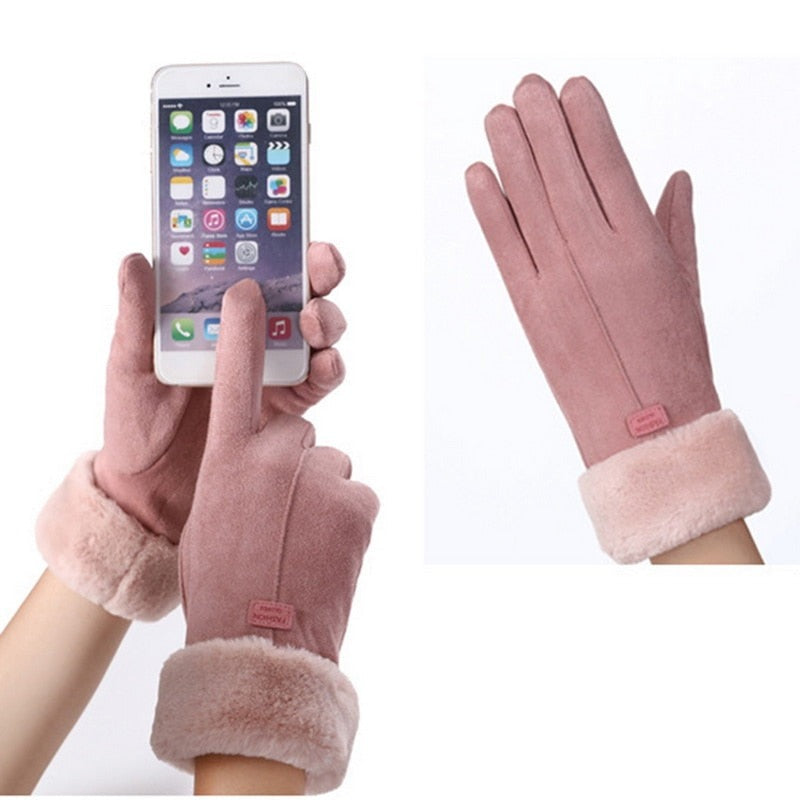 Warm Cozy Womens Gloves - Five-Finger Suede Fleece Winter - Tophatter Daily Deals
