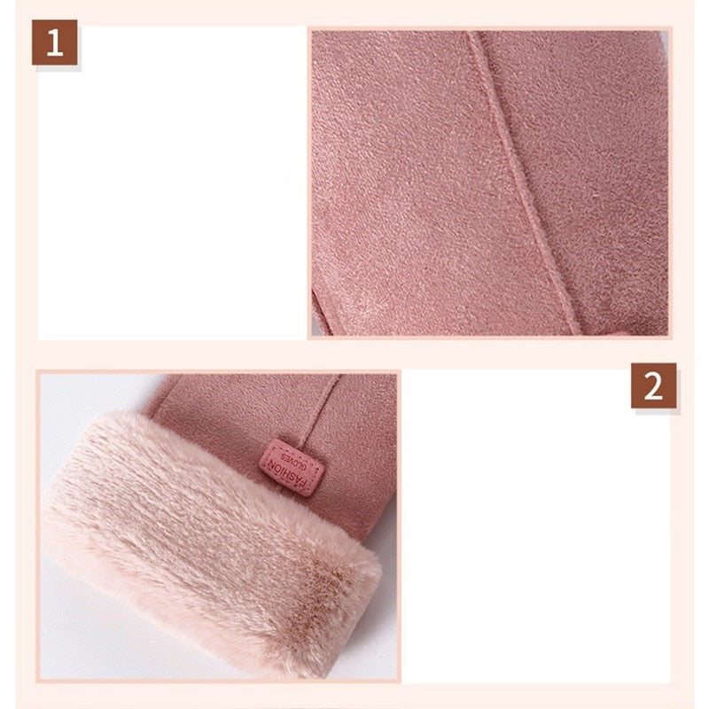 Warm Cozy Womens Gloves - Five-Finger Suede Fleece Winter - Tophatter Daily Deals