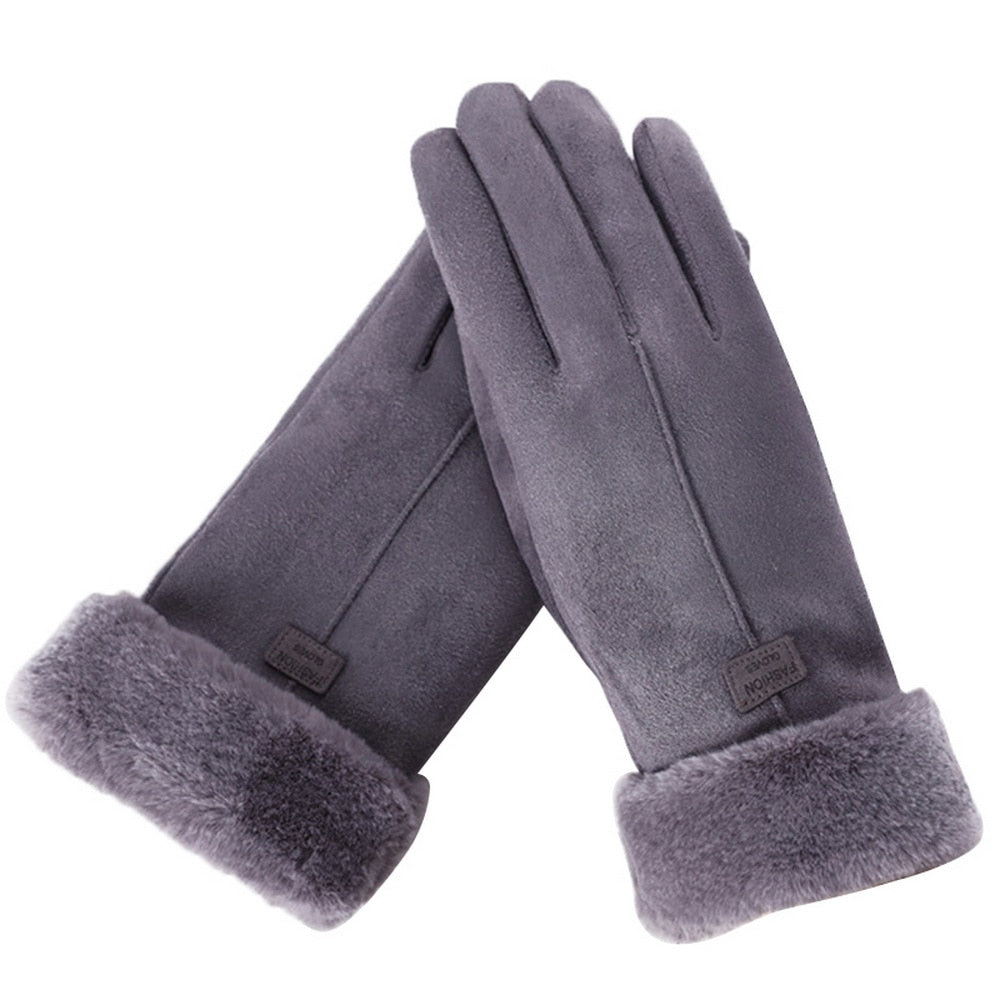 Warm Cozy Womens Gloves - Five-Finger Suede Fleece Winter - Tophatter Daily Deals