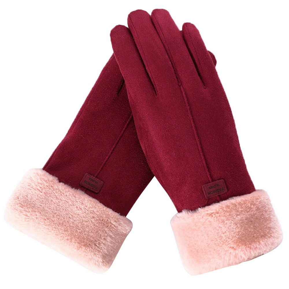 Warm Cozy Womens Gloves - Five-Finger Suede Fleece Winter Rood - Tophatter Daily Deals