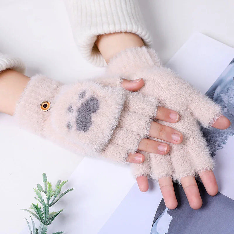 Soft Women’s Fingerless Mittens - Minky Foldover, Winter Beige - Tophatter Daily Deals